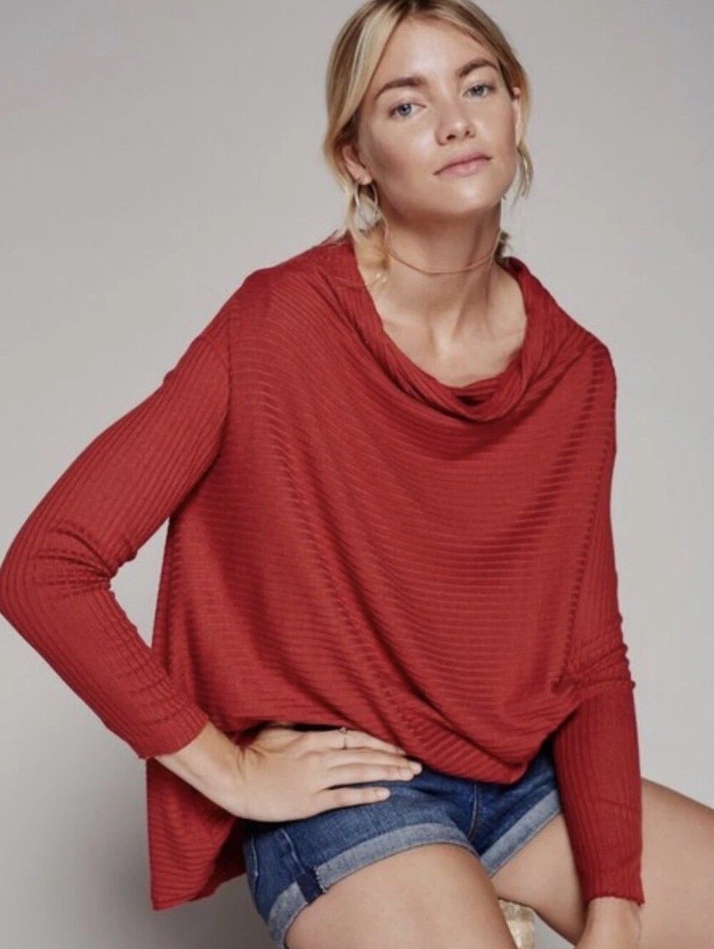 Free People Lover Slouchy Ribbed Long Sleeve Medium M